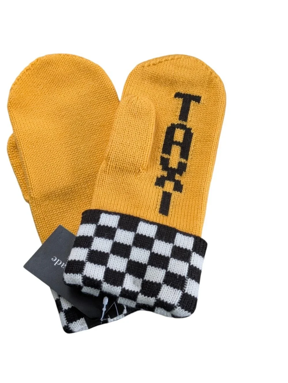 NWT Kate Spade ♠️ New York Taxi Checkboard Mittens Yellow Black